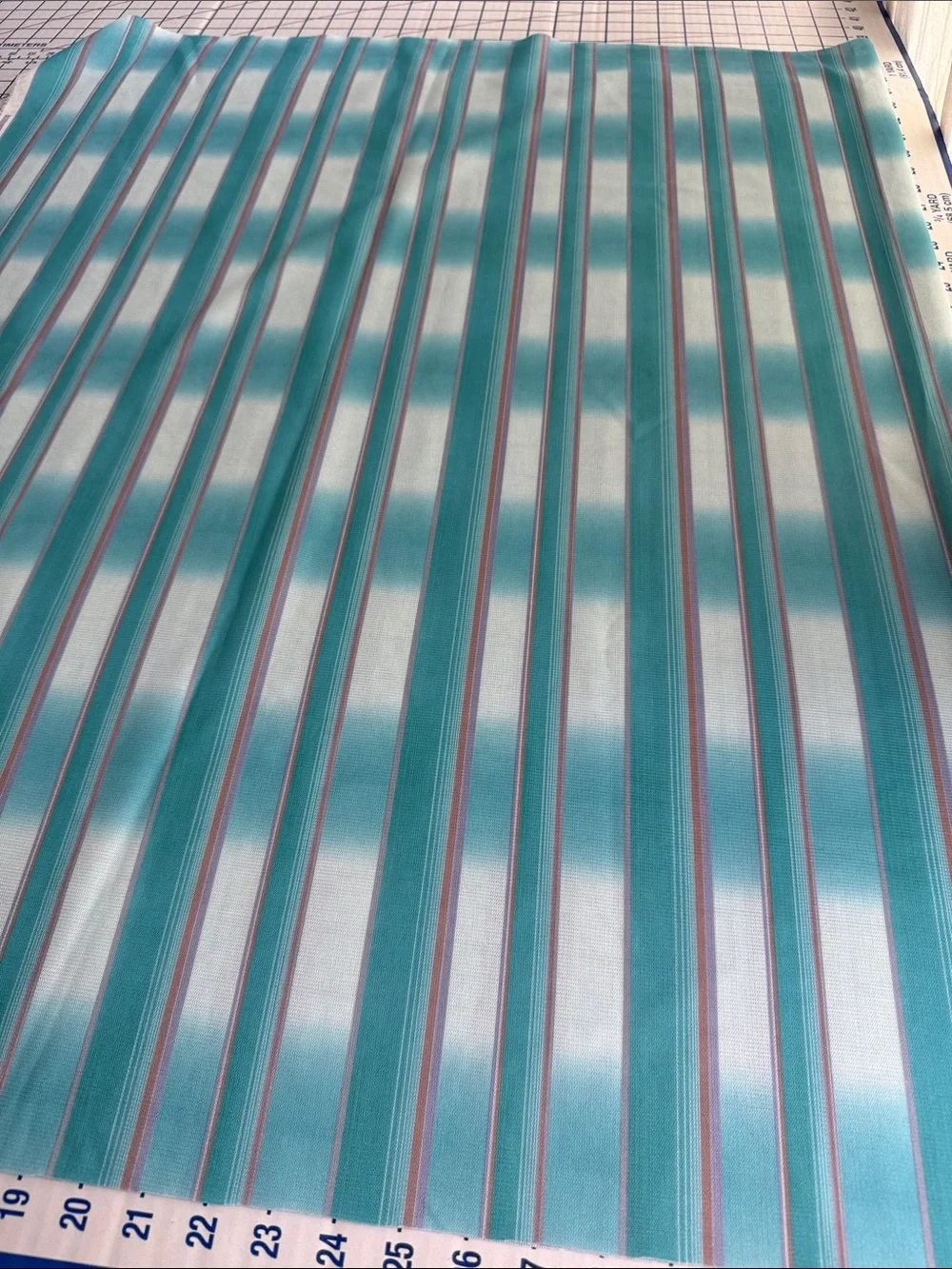 Vintage 1970s Polyester Double Knit Stripe Fabric 1 Yard x 60” Turquoise White